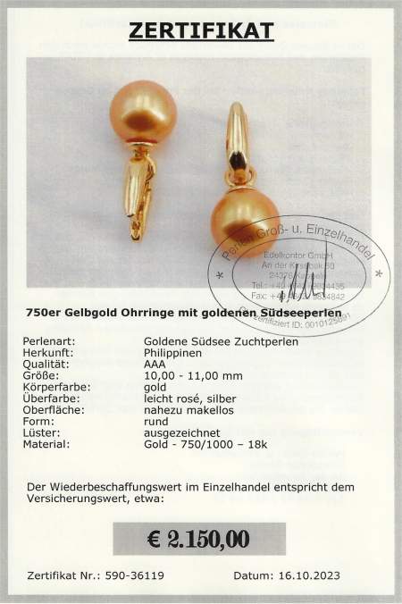 Golden South Sea pearl ear studs from Selectraders